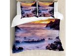 Abakuhaus Copripiumino Hawaiano, Alba Halona Beach, Antiacaro, Adatto A Chi Soffre Di Allergie, Con Federe, 200 Cm X 200 Cm - 80 X 80 Cm, Giallo Arancione Viola