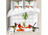 Abakuhaus Copripiumino Kolibri, Hummingbird Nectar Sip, Antiacaro, Adatto A Chi Soffre Di Allergie, Con Federe, 200 Cm X 200 Cm - 80 X 80 Cm, Rosso-Nero-Verde