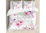 Abakuhaus Copripiumino Kolibri, Fiori Natura Selvaggia, Antiacaro Adatto A Chi Soffre Di Allergie Con Federe, 155 Cm X 220 Cm - 80 X 80 Cm, Verde Chiaro Rosa Pallido