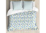 Abakuhaus Copripiumino Con Motivo Floreale, Fiori Vintage, Antiacaro, Adatto A Chi Soffre Di Allergie, Con Federe, 155 Cm X 220 Cm - 80 X 80 Cm, Azzurro, Verde, Bianco