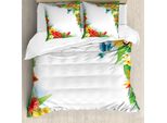 Abakuhaus Copripiumino Kolibri, Fiori E Foglie Tropicali, Antiacaro, Adatto A Chi Soffre Di Allergie, Con Federe, 155 Cm X 220 Cm - 80 X 80 Cm, Multicolore