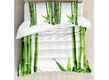 Abakuhaus Copripiumino Asiatico, Rami Di Bambù, Antiacaro, Adatto A Chi Soffre Di Allergie, Con Federe, 155 Cm X 220 Cm - 80 X 80 Cm, Verde Felce E Bianco