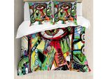 Abakuhaus Copripiumino Astratto, Uccelli Doodle Retrò, Antiacaro, Adatto A Chi Soffre Di Allergie, Con Federe, 200 Cm X 200 Cm - 80 X 80 Cm, Multicolore