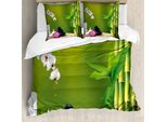 Copripiumino Abakuhaus Spa, Bamboo Flower Orchid Stone, Antiacaro E Anallergico, Con Federe, 155 Cm X 220 Cm - 80 X 80 Cm, Verde Felce, Fucsia, Bianco