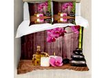 Abakuhaus Copripiumino Spa, Spa Relax Candle Blossom, Antiacaro, Adatto A Chi Soffre Di Allergie, Con Federe, 200 Cm X 200 Cm - 80 X 80 Cm, Rosa-Verde-Terra D'ombra