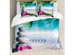 Abakuhaus Copripiumino Spa, Spa Sand Orchid Blume, Antiacaro, Adatto A Chi Soffre Di Allergie, Con Federe, 200 Cm X 200 Cm - 80 X 80 Cm, Blu Felce-Verde Fucsia
