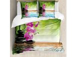 Copripiumino Abakuhaus Spa, Tropic Orchideen-Blume, Antiacaro, Adatto A Chi Soffre Di Allergie, Con Federe, 200 Cm X 200 Cm - 80 X 80 Cm, Verde Felce Fucsia