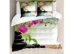 Abakuhaus Copripiumino Spa, Bambù Orchidea Pietre, Antiacaro Adatto A Chi Soffre Di Allergie Con Federe, 200 Cm X 200 Cm - 80 X 80 Cm, Grigio Antracite Verde Lindo