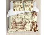 Abakuhaus Copripiumino Nautico, Vecchia Nave Mercantile, Antiacaro Adatto A Chi Soffre Di Allergie Con Federe, 155 Cm X 220 Cm - 80 X 80 Cm, Giallo Pallido Marrone