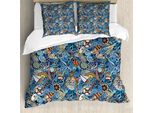 Abakuhaus Copripiumino Nautico, Conchiglie Astratte, Antiacaro, Adatto A Chi Soffre Di Allergie, Con Federe, 155 Cm X 220 Cm - 80 X 80 Cm, Blu Multicolore