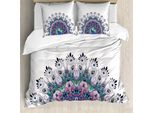 Abakuhaus Copripiumino Pavone, Pavone Selvatico Esotico, Antiacaro, Adatto A Chi Soffre Di Allergie, Con Federe, 200 Cm X 200 Cm - 80 X 80 Cm, Viola Blu Verde Rosa