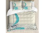 Abakuhaus Copripiumino Nautico, Nuvoloso Barca A Vela, Antiacaro Adatto A Chi Soffre Di Allergie Con Federe, 155 Cm X 220 Cm - 80 X 80 Cm, Aqua Beige