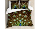 Abakuhaus Copripiumino Peacock, Con Piume, Antiacaro, Adatto A Chi Soffre Di Allergie, Con Federe, 155 Cm X 220 Cm - 80 X 80 Cm, Blu Navy-Verde-Marrone