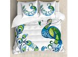 Abakuhaus Copripiumino Peacock, Multicolore Peacock Tropic, Antiacaro, Adatto A Chi Soffre Di Allergie, Con Federe, 155 Cm X 220 Cm - 80 X 80 Cm, Blu, Verde, Rosa