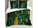 Abakuhaus Copripiumino Peacock, Ritratto Del Pavone, Antiacaro, Adatto A Chi Soffre Di Allergie, Con Federe, 155 Cm X 220 Cm - 80 X 80 Cm, Arancione, Blu, Verde