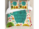 Abakuhaus Set Copripiumino Colorato Per Letti Matrimoniali, Elefanti Alberi Foglie, Antiacaro Adatto A Chi Soffre Di Allergie Con Federe, Multicolore