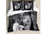 Abakuhaus Copripiumino Elefante, Mamma Elefante E Cucciolo, Antiacaro, Adatto A Chi Soffre Di Allergie, Con Federe, 155 Cm X 220 Cm - 80 X 80 Cm, Grigio Antracite Chiaro
