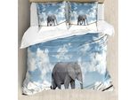 Abakuhaus Copripiumino Elefante, Elefante Classico In Equilibrio, Antiacaro, Adatto A Chi Soffre Di Allergie, Con Federe, 155 Cm X 220 Cm - 80 X 80 Cm, Blu, Grigio, Bianco