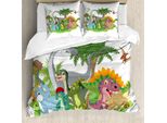 Abakuhaus Copripiumino Jurassic, Gruppo Di Cartoni Animati Dinosauri, Antiacaro, Adatto A Chi Soffre Di Allergie, Con Federe, 200 Cm X 200 Cm - 80 X 80 Cm, Multicolore