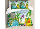 Abakuhaus Copripiumino Jurassic, Dinosauri Nella Giungla, Antiacaro, Adatto A Chi Soffre Di Allergie, Con Federe, 200 Cm X 200 Cm - 80 X 80 Cm, Multicolore