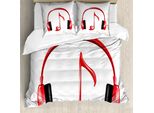 Abakuhaus Copripiumino Musicale, Lieber Ton Cuffie, Antiacaro Adatto A Chi Soffre Di Allergie Con Federe, 200 Cm X 200 Cm - 80 X 80 Cm, Rosso, Nero, Grigio