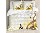 Abakuhaus Copripiumino Musicale, Fiori Nuziali, Antiacaro, Adatto A Chi Soffre Di Allergie, Con Federe, 155 Cm X 220 Cm - 80 X 80 Cm, Color Seppia E Giallo