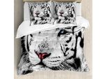 Abakuhaus Copripiumino Safari, Winter White Tiger, Antiacaro, Adatto A Chi Soffre Di Allergie, Con Federe, 155 Cm X 220 Cm - 80 X 80 Cm, Grigio Nero Bianco