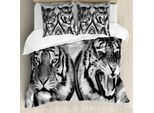 Abakuhaus Copripiumino Safari, Aggressive Wild Tiger, Antiacaro, Adatto A Chi Soffre Di Allergie, Con Federe, 200 Cm X 200 Cm - 80 X 80 Cm, Grigio Chiaro E Nero