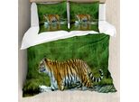 Abakuhaus Copripiumino Safari, Tigre Siberiana Panthera, Antiacaro, Adatto A Chi Soffre Di Allergie, Con Federe, 200 Cm X 200 Cm - 80 X 80 Cm, Albicocca Verde
