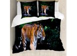 Abakuhaus Copripiumino Safari, Wild Jungle Tiger Tree, Antiacaro, Adatto A Chi Soffre Di Allergie, Con Federe, 155 Cm X 220 Cm - 80 X 80 Cm, Verde Arancione Marrone