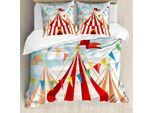 Abakuhaus Copripiumino Circus, Circus Nuvoloso Sole Cielo, Antiacaro, Adatto A Chi Soffre Di Allergie, Con Federe, 200 Cm X 200 Cm - 80 X 80 Cm, Blu, Bianco, Rosso