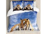 Abakuhaus Copripiumino Safari, Tigre Su Legno Wildlife, Antiacaro, Adatto A Chi Soffre Di Allergie, Con Federe, 200 Cm X 200 Cm - 80 X 80 Cm, Blu Senape Nero