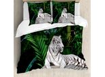 Abakuhaus Copripiumino Safari, Tigre Bianca Nella Giungla, Antiacaro, Adatto A Chi Soffre Di Allergie, Con Federe, 200 Cm X 200 Cm - 80 X 80 Cm, Beige Verde Grigio Chiaro