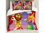Abakuhaus Copripiumino Zirkus, Lion Clown Prestazioni, Antiacaro Adatto A Chi Soffre Di Allergie Con Federe, 155 Cm X 220 Cm - 80 X 80 Cm, Multicolore