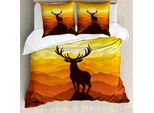 Abakuhaus Copripiumino Con Corna Di Cervo, Wildlife Sunset Hill, Antiacaro, Adatto A Chi Soffre Di Allergie, Con Federe, 200 Cm X 200 Cm - 80 X 80 Cm, Burnt Sienna Marigold
