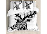 Abakuhaus Copripiumino Con Motivo Corna Di Cervo, Tatuaggio Animale Cervo, Antiacaro, Adatto A Chi Soffre Di Allergie, Con Federe, 155 Cm X 220 Cm - 80 X 80 Cm, Bianco E Nero