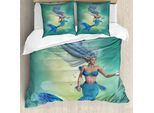 Abakuhaus Set Copripiumino Fiaba Per Letti Matrimoniali, Sirene Che Nuotano, Antiacaro, Adatto A Chi Soffre Di Allergie, Con Federe, Blu-Verde-Blu