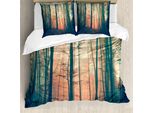 Abakuhaus Set Copripiumino Per Letti Matrimoniali, Foresta Autunnale, Tempo Nuvoloso, Foto, Antiacaro, Adatto A Chi Soffre Di Allergie, Con Federe, Multicolore
