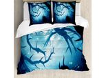 Abakuhaus Copripiumino Mystiker, Notte Nella Foresta Halloween, Antiacaro, Adatto A Chi Soffre Di Allergie, Con Federe, 200 Cm X 200 Cm - 80 X 80 Cm, Blu Navy E Bianco