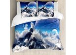 Abakuhaus Copripiumino Fantasia, Montagna Innevata, Antiacaro, Adatto A Chi Soffre Di Allergie, Con Federe, 200 Cm X 200 Cm - 80 X 80 Cm, Bianco E Blu Navy