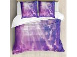 Abakuhaus Copripiumino Paesaggio, Nuvole Pesanti E Raggi Di Sole, Antiacaro, Adatto A Chi Soffre Di Allergie, Con Federe, 200 Cm X 200 Cm - 80 X 80 Cm, Viola E Bianco