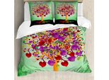 Abakuhaus Albero Della Vita Copripiumino, Magic Love Albero-Cuore, Antiacaro Adatto A Chi Soffre Di Allergie Con Federe, 200 Cm X 200 Cm - 80 X 80 Cm, Multicolore