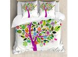 Abakuhaus Albero Della Vita Copripiumino, Fiori E Farfalle, Antiacaro, Adatto A Chi Soffre Di Allergie, Con Federe, 200 Cm X 200 Cm - 80 X 80 Cm, Multicolore
