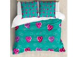Abakuhaus Set Copripiumino Valentines Per Letti Matrimoniali, Romantico, Antiacaro, Adatto A Chi Soffre Di Allergie, Con Federe, Rosso Fucsia E Blu Verde