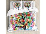 Abakuhaus Albero Della Vita Copripiumino, Fiori Sbocciati Cuore, Antiacaro Adatto A Chi Soffre Di Allergie Con Federe, 200 Cm X 200 Cm - 80 X 80 Cm, Multicolore