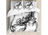 Abakuhaus Copripiumino Astrologia, Scorpione Bianco E Nero, Antiacaro, Adatto A Chi Soffre Di Allergie, Con Federe, 200 Cm X 200 Cm - 80 X 80 Cm, Bianco E Nero