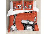 Abakuhaus Copripiumino Vintage, Motivo Scooter E Bicicletta, Antiacaro E Anallergico, Con Federe, 200 Cm X 200 Cm - 80 X 80 Cm, Rosso, Nero E Bianco