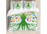 Abakuhaus Albero Della Vita Copripiumino, Arte Colorata Con Alberi, Antiacaro Adatto A Chi Soffre Di Allergie Con Federe, 200 Cm X 200 Cm - 80 X 80 Cm, Multicolore