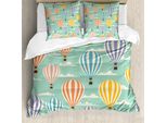 Abakuhaus Copripiumino Vintage, Mongolfiere Retrò, Antiacaro, Adatto A Chi Soffre Di Allergie, Con Federe, 155 Cm X 220 Cm - 80 X 80 Cm, Blu Arancione Viola