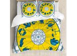 Abakuhaus Copripiumino Astrologia, Panoramica Zodiaco Natal, Antiacaro Adatto A Chi Soffre Di Allergie Con Federe, 155 Cm X 220 Cm - 80 X 80 Cm, Giallo/Blu